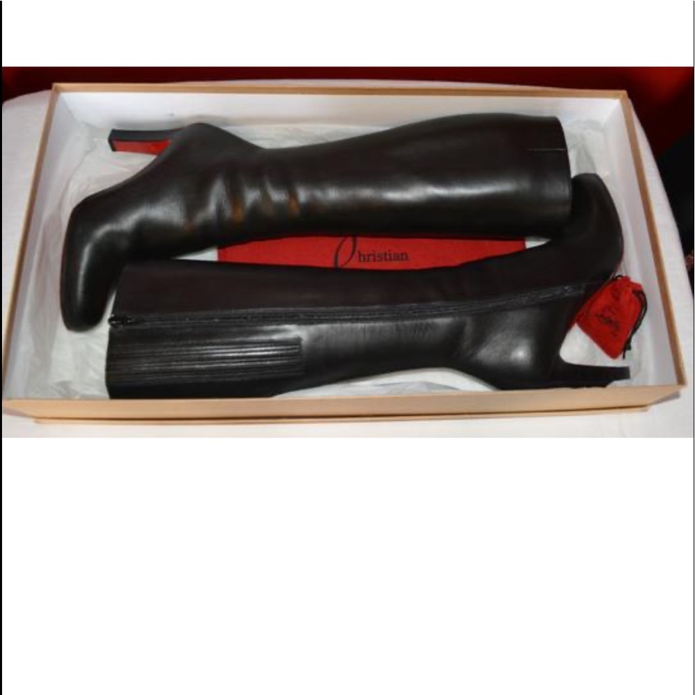 Like New Christian Louboutin boots heel measures App. 3.2 Black calf leather.